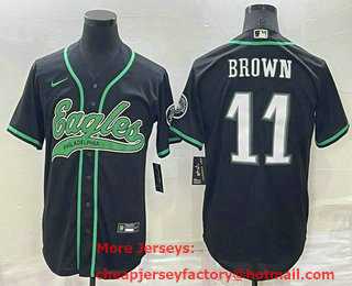 Men's Philadelphia Eagles #11 AJ Brown Black Stitched Cool Base Nike Baseball Jersey