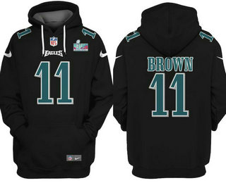 Men's Philadelphia Eagles #11 AJ Brown Black Super Bowl LVII Patch Pullover Hoodie