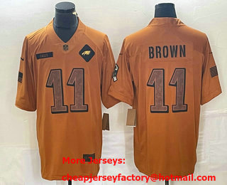 Men's Philadelphia Eagles #11 AJ Brown Brown 2023 Salute To Service Limited Stitched Jersey