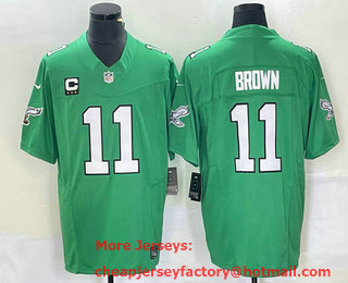 Men's Philadelphia Eagles #11 AJ Brown Green C Patch 2023 FUSE Vapor Limited Throwback Stitched Jersey