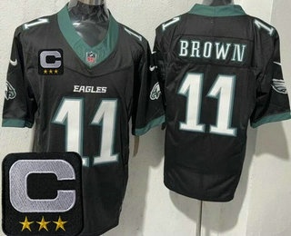 Men's Philadelphia Eagles #11 AJ Brown Limited Black 2025 Captain Patch FUSE Vapor Jersey