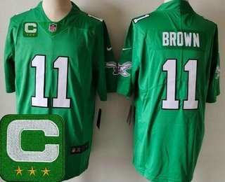 Men's Philadelphia Eagles #11 AJ Brown Limited Kelly Green 2025 Captain Patch Vapor Jersey
