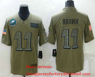 Men's Philadelphia Eagles #11 AJ Brown NEW Olive 2019 Salute To Service Stitched NFL Nike Limited Jersey