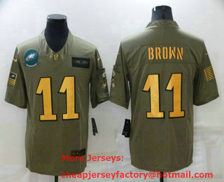 Men's Philadelphia Eagles #11 AJ Brown Olive Gold 2019 Salute To Service Stitched NFL Nike Limited Jersey