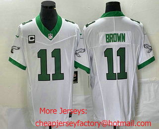 Men's Philadelphia Eagles #11 AJ Brown White C Patch 2023 FUSE Vapor Limited Throwback Stitched Jersey