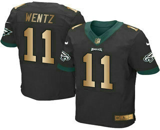 Men's Philadelphia Eagles #11 Carson Wentz Black With Gold Alternate NFL Nike Elite Jersey