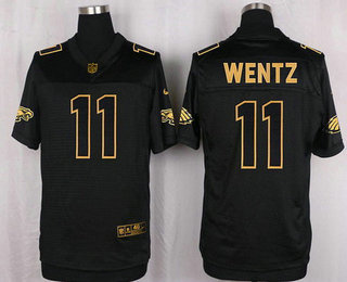 Men's Philadelphia Eagles #11 Carson Wentz Black With Gold NFL Nike Elite Jersey