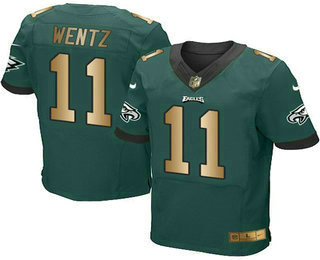 Men's Philadelphia Eagles #11 Carson Wentz Green With Gold Team Color NFL Nike Elite Jersey
