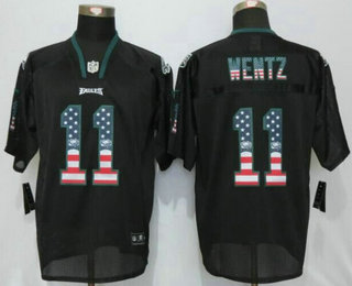 Men's Philadelphia Eagles #11 Carson Wentz Black USA Flag Fashion NFL Nike Elite Jersey