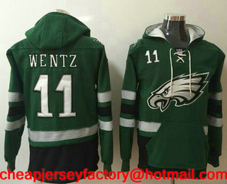 Men's Philadelphia Eagles #11 Carson Wentz NEW Green Pocket Stitched NFL Pullover Hoodie