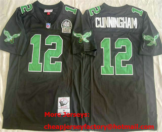 Men's Philadelphia Eagles #12 Randall Cunningham Black 1990 Throwback Jersey