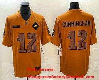 Men's Philadelphia Eagles #12 Randall Cunningham Brown 2023 Salute To Service Limited Stitched Jersey