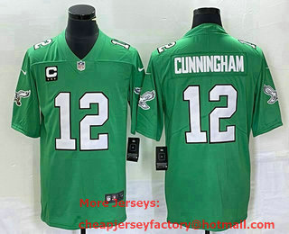 Men's Philadelphia Eagles #12 Randall Cunningham Green C Patch 2023 Vapor Limited Throwback Jersey