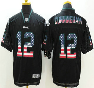 Men's Philadelphia Eagles #12 Randall Cunningham Nike 2015 USA Flag Fashion Black Elite Jersey