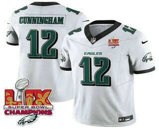 Men's Philadelphia Eagles #12 Randall Cunningham White Limited Super Bowl LIX Champions FUSE Vapor Jersey
