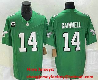 Men's Philadelphia Eagles #14 Kenneth Gainwell Green C Patch 2023 FUSE Vapor Limited Throwback Stitched Jersey
