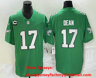 Men's Philadelphia Eagles #17 Nakobe Dean Green C Patch 2023 FUSE Vapor Limited Throwback Stitched Jersey