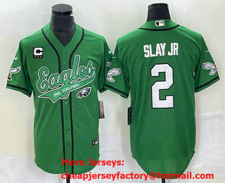 Men's Philadelphia Eagles #2 Darius Slay JR Green C Patch Cool Base Stitched Baseball Jersey