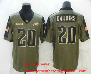 Men's Philadelphia Eagles #20 Brian Dawkins 2021 Olive Salute To Service Limited Stitched Jersey