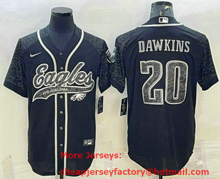 Men's Philadelphia Eagles #20 Brian Dawkins Black Reflective With Patch Cool Base Stitched Baseball Jersey