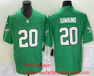 Men's Philadelphia Eagles #20 Brian Dawkins Green 2023 FUSE Vapor Limited Throwback Stitched Jersey