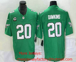 Men's Philadelphia Eagles #20 Brian Dawkins Green C Patch 2023 FUSE Vapor Limited Throwback Stitched Jersey