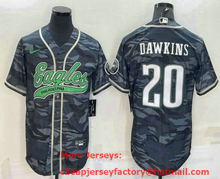 Men's Philadelphia Eagles #20 Brian Dawkins Grey Camo With Patch Cool Base Stitched Baseball Jersey