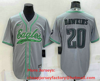 Men's Philadelphia Eagles #20 Brian Dawkins Grey With Patch Cool Base Stitched Baseball Jersey