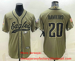 Men's Philadelphia Eagles #20 Brian Dawkins Olive 2022 Salute To Service Cool Base Stitched Baseball Jersey