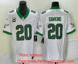 Men's Philadelphia Eagles #20 Brian Dawkins White C Patch 2023 FUSE Vapor Limited Throwback Stitched Jersey