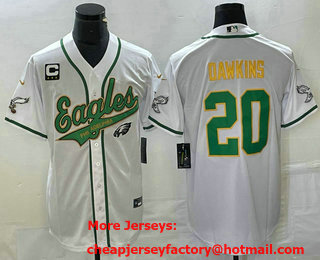 Men's Philadelphia Eagles #20 Brian Dawkins White Gold C Patch Cool Base Stitched Baseball Jersey