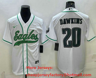 Men's Philadelphia Eagles #20 Brian Dawkins White With Patch Cool Base Stitched Baseball Jersey