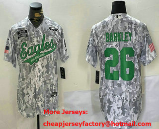 Men's Philadelphia Eagles #26 Saquon Barkley Arctic Camo 2024 Salute to Service Stitched Baseball Jersey