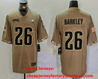 Men's Philadelphia Eagles #26 Saquon Barkley Limited Olive 2022 Salute To Service Jersey
