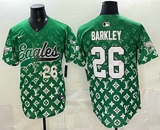 Men's Philadelphia Eagles #26 Saquon Barkley Green With Patch Limited Stitched Baseball Jersey