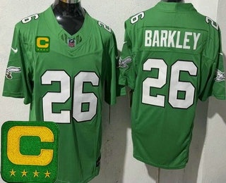 Men's Philadelphia Eagles #26 Saquon Barkley Limited Kelly Green Captain Patch FUSE Vapor Jersey