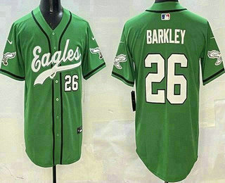 Men's Philadelphia Eagles #26 Saquon Barkley Limited Kelly Green Fashion Baseball Jersey