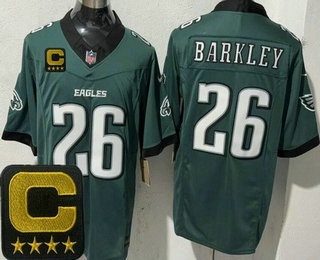 Men's Philadelphia Eagles #26 Saquon Barkley Limited Midnight Green Captain Patch FUSE Vapor Jersey