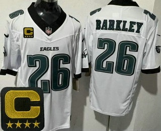 Men's Philadelphia Eagles #26 Saquon Barkley Limited White Captain Patch FUSE Vapor Jersey