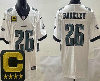 Men's Philadelphia Eagles #26 Saquon Barkley Limited White Captain Patch Vapor Jersey
