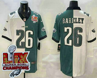 Men's Philadelphia Eagles #26 Saquon Barkley Limited White Green Split Super Bowl LIX Champions Vapor Jersey