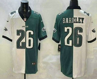 Men's Philadelphia Eagles #26 Saquon Barkley Limited White Green Split Vapor Jersey