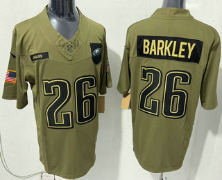 Men's Philadelphia Eagles #26 Saquon Barkley Olive 2025 FUSE Salute to Service Limited Stitched Jersey