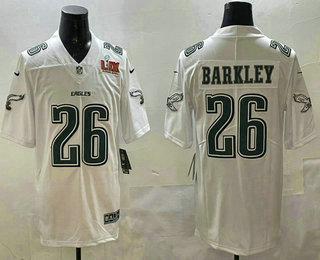 Men's Philadelphia Eagles #26 Saquon Barkley White 2025 Super Bowl LIX Patch Fashion Vapor Limited Stitched Jersey