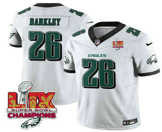 Men's Philadelphia Eagles #26 Saquon Barkley White Limited Super Bowl LIX Champions FUSE Vapor Jersey
