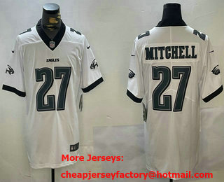 Men's Philadelphia Eagles #27 Quinyon Mitchell White New Logo Vapor Limited Stitched Jersey