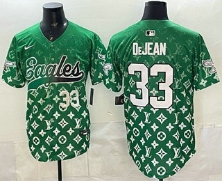 Men's Philadelphia Eagles #33 Cooper DeJean Green With Patch Limited Stitched Baseball Jersey