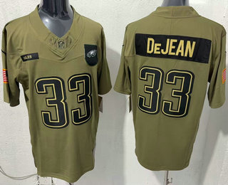 Men's Philadelphia Eagles #33 Cooper DeJean Olive 2025 FUSE Salute to Service Limited Stitched Jersey