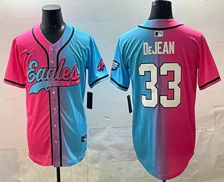 Men's Philadelphia Eagles #33 Cooper DeJean Pink Blue Split Limited Baseball Jersey