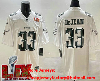 Men's Philadelphia Eagles #33 Cooper DeJean White 2025 Super Bowl LIX Patch Fashion New Vapor Limited Stitched Jersey